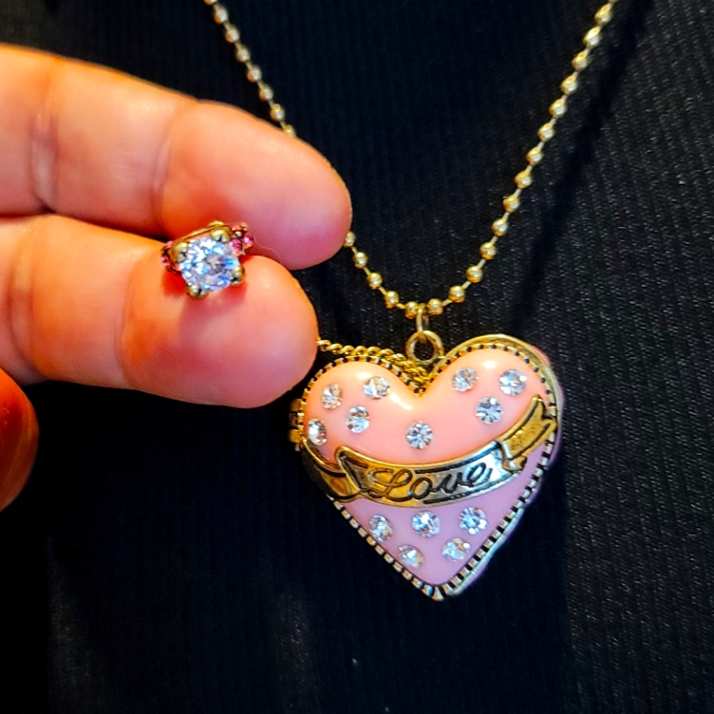 NWT Pink Heart Locket Necklace by Betsey Johnson